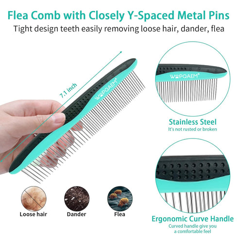 5 PCS Self Cleaning Slicker Brush & Pet Grooming Rake & Bath Brush & Nail Clippers & Pet Comb for Dogs