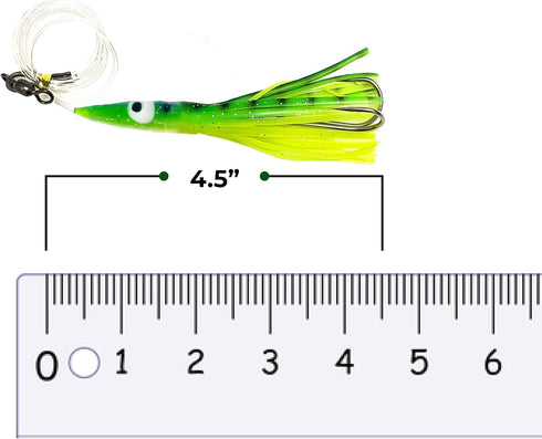 Arcadia Tackle Associated Manufacturer 4.5" 6 Tuna Clone Rigs, Pcs Yellow/Green for Offshore Trolling, Ideal for Tuna