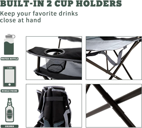 300 LBS, SUNNYFEEL Folding Oversized Camping Chair, Padded Portable Lawn Chairs for Adults Heavy Duty Folding Camp Quad