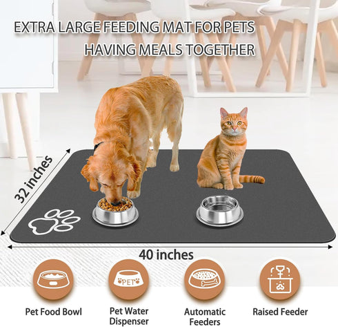Dog Food Mat, Largest Absorbent Dog Mat for Food and Water, Non Skid Cat & Dog Bowl Mat, No Stains Quick Dry Pet Food Mat, Dog Water Dispenser Mat, Pet Supplies Mat for Messy Drinkers (36.5"x24.5")