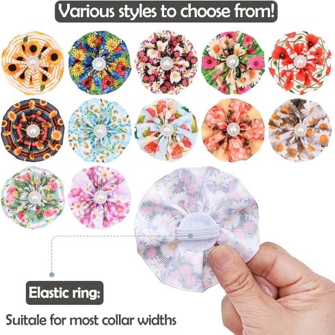 12pcs Dog Collar Flowers with Beads, Pet Collar for Small and Medium Dogs, Grooming Accessories Attachment