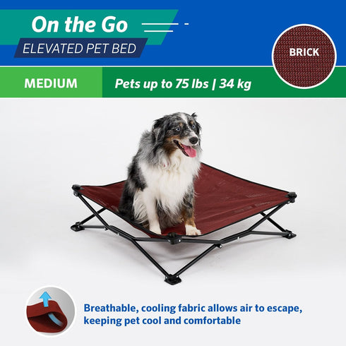 Coolaroo On The Go Cooling Elevated Dog Bed, Portable for Travel, Medium, Brick