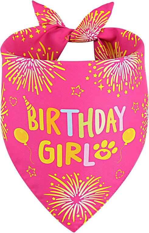 Agroon Dog Birthday Bandana Girl Pink Small 1PCS, Durable Triangle Reversible Scarf Bibs