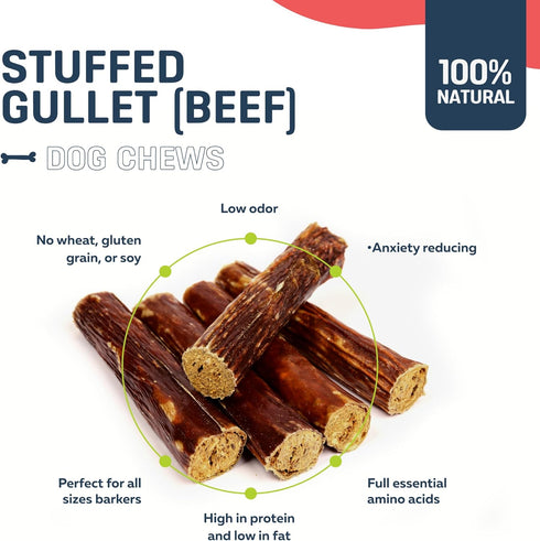 5-6 Inch 10 Count, Stuffed Beef Jerky Sticks, Premium All-Natural Gullet Chews, High-Protein, Easily Digestible