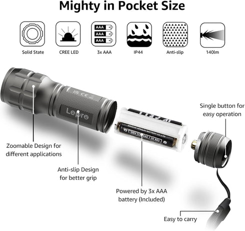 Lighting EVER LED Flashlights High Lumens, Small Flashlight, Waterproof, Adjustable Focus Flash Light for Outdoor