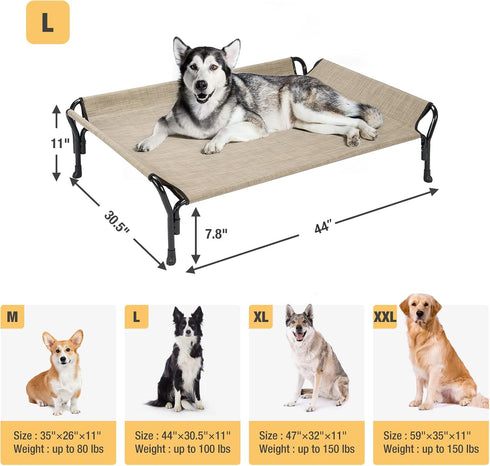 Veehoo Cooling Elevated Dog Bed, Raised Dog Cot for Large Dogs, Durable & Breathable Mesh, Indoor & Outdoor, Beige