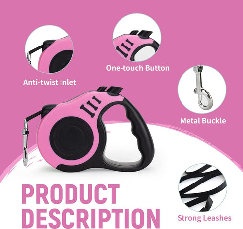 Retractable Dog Leash, Automatic Telescopic Tractor Dog Tape, Pet Tape 10/16 FT Durable with Non-Slip Handle for Small