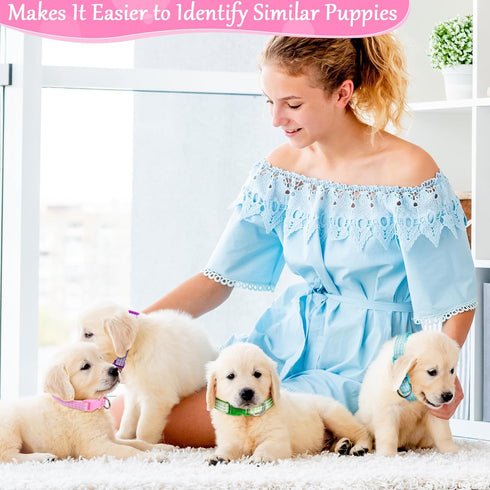 14pcs Adjustable Whelping Puppy Collars, Soft Nylon ID Collars for Puppy Small Dogs, Perfect for Litter