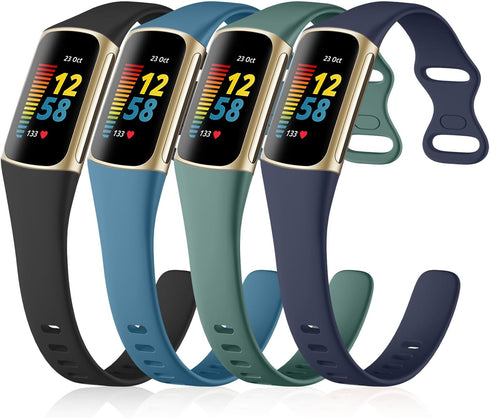GEAK 4 Pack Slim Bands for Fitbit Charge 5/Charge 6, Soft Silicone Sport Replacement Wristbands for Men Women