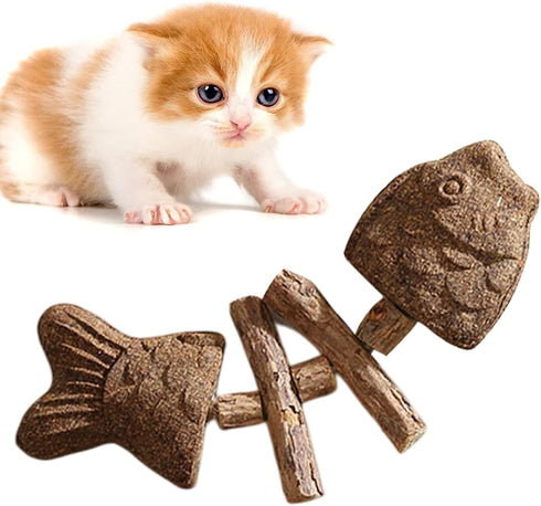Generic Cat Teething Toy - Interactive Kitten Chew Toy for Indoor Outdoor Play, Fish Bone Wooden Teether | Relaxation