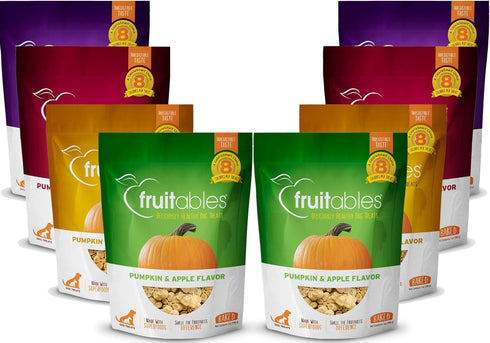 Fruitables Baked Dog Treats Variety Pack of 8 - 2 Pumpkin & Apple, 2 Pumpkin & Banana, 2 Pumpkin & Blueberry, 2 Pumpkin