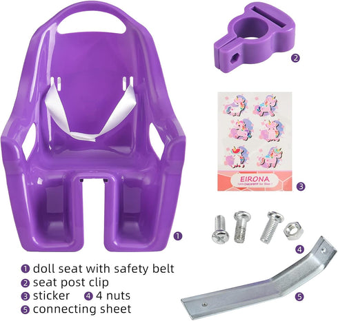 EIRONA Kids Bicycle Doll Seat Doll Chair Accessory for Childrens Bikes, Purple
