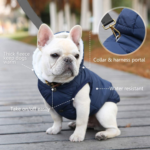 Fleece Hoodie, Windproof Waterproof Coat, Winter Warm Jacket for Small Medium Large Dogs (2XL: Blue)