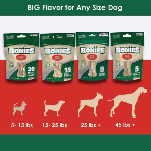 Bonies Natural Hip & Joint Formula Small-Sized Bone, 15 Bones, Glucosamine & Omega Fatty Acids, Low Calories, Chicken