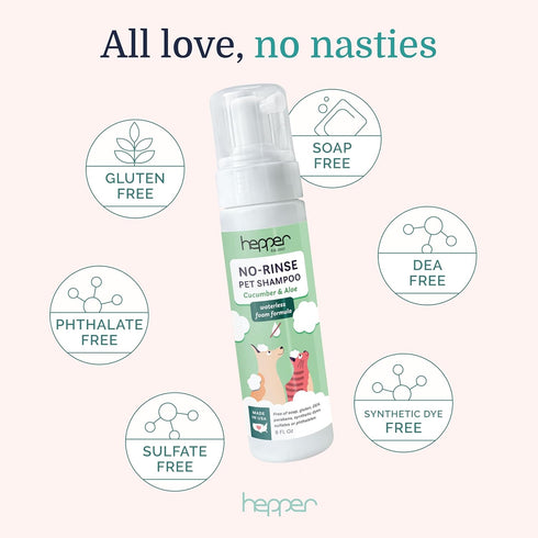 Hepper Waterless No Rinse Dry Shampoo | Dry Shampoo Foam for Dogs, Cats & Other Pets - No Rinse, Just Brush