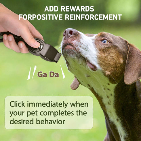Dog Training Clickers and Whistle, 2-Pack (White + Black) for Positive Reinforcement, Fix Undesired Behaviors