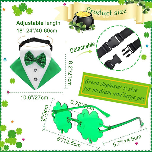 3PCS St. Patrick's Day Pet Costume - Dog Top Hat, Irish Tuxedo, and Accessories for Medium Large Dogs