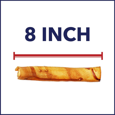 100% 8" 10 Count/1 Pack Pet Factory Made in USA Beefhide Rolls Dog Chew Treats - Beef & Chicken Flavor