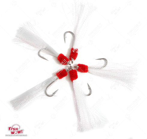 20pcs 5/0 4 Packs Fish WOW! Fishing Shrimp Flying Hook Unrigged White Red Yellow Krystal Flash