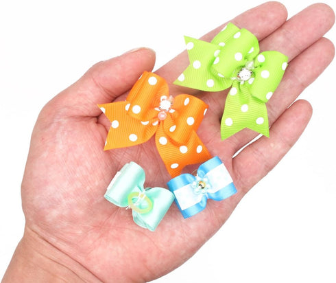 YOY 24 pcs/12 Pairs Adorable Grosgrain Ribbon Pet Dog Hair Bows with Elastic Bands - Grooming Accessories Set