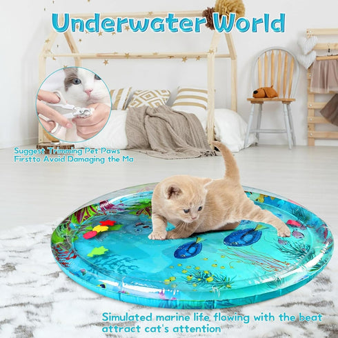 Generic Aqua Cats Water Mat with Fish,Cat Dog Water Mat,Thickened Durable Non-Slip Playmat, Durable Easy Clean,Suitable