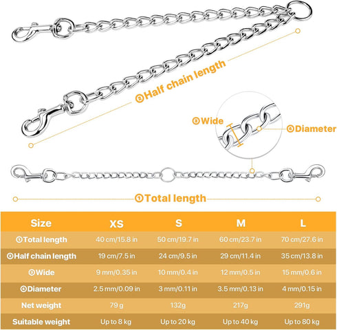 PETTOM 2 Way Dog Lead, Metal Chain Double Pet Clip Leash Coupler, 360° Swivel, No Tangle, XS 2.5mm*40cm, Silver