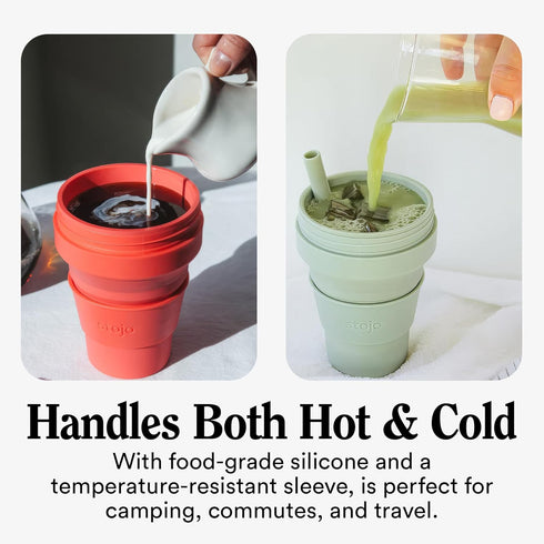 STOJO Collapsible Travel Cup, Reusable Silicone Bottle for Hot and Cold Drinks, 24 Ounce (Pack of 1)