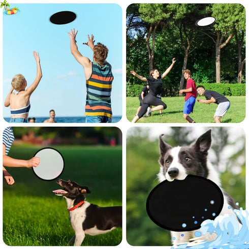 1PC 9.8'' Foldable Flying Disc Fans with Bags, DIY Handheld Black Egde Fabric Folding Fan for Outdoor Game Activities