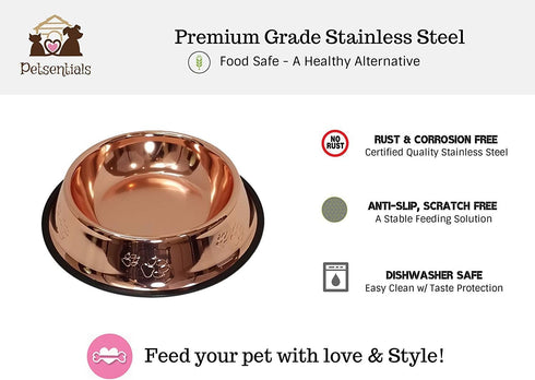 Petsentials Non-Skid Food Bowl, Premium Grade Stainless Steel, Elegant Bronze, Small, 18oz, 2 Pack