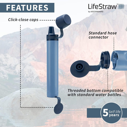 LifeStraw Peak Series Personal Water Filter for Hiking, Camping, Travel, Emergency Preparedness (1 Pack, Mountain Blue)
