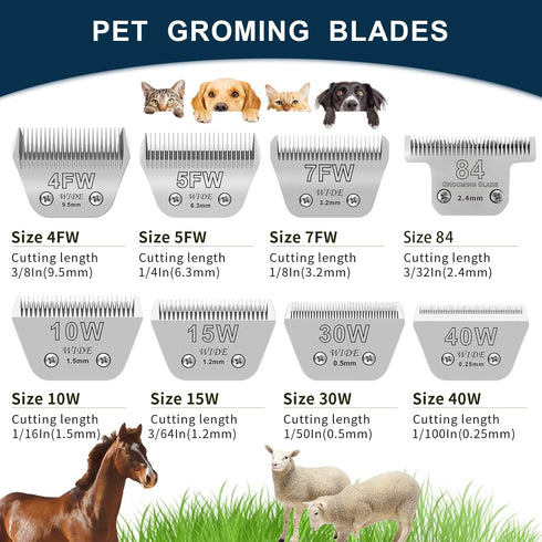 4FW Wide Pet Dog Grooming Detachable Blades, Compatible with Andis, Oster A5, Wahl KM10 Clippers, Cut Length 3/8"
