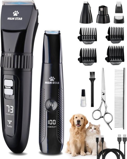 M&M STAR Dog Grooming Kit, Quiet Dog Clippers for Grooming Heavy Thick Coats, Cordless