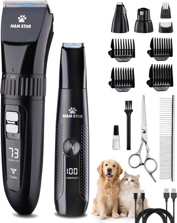 M&M STAR Dog Grooming Kit, Quiet Dog Clippers for Grooming Heavy Thick Coats, Cordless