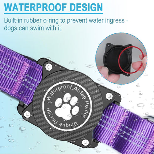 Airtag Dog Collar, Waterproof Air Tag Holder Dog Collar, Luminous & Reflective, Comfortable Padded, Adjustable Pet Collar for Small Medium Large Heavy Duty Dogs,Purple, XL
