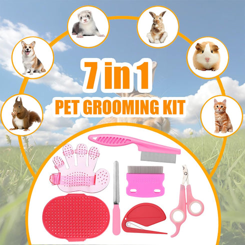 Rabbit Grooming Kit Bunny Grooming Kit with Shedding Brush, Nail Clippers & Comb Small Animal Grooming Supplies