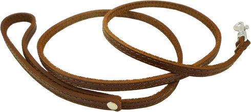 4' Genuine Leather Classic Dog Leash, Brown 3/8" Wide for Small Breeds