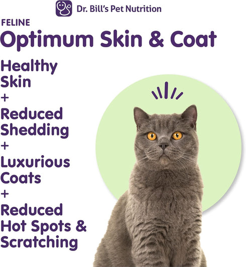 Dr. Bill’s Feline Optimum Skin & Coat - Fish Oil Omega-3 Fatty Acids for Cats - Reduces Shedding and Hairballs