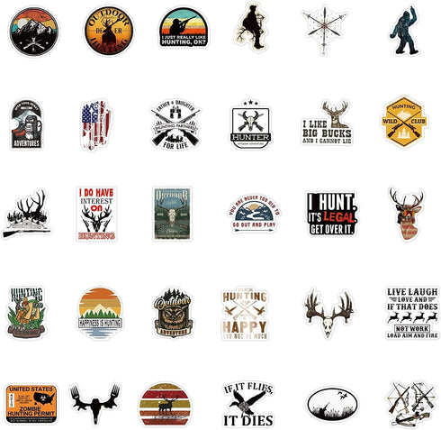 Go Hunting Stickers 104PCS, Waterproof Vinyl Decals for Outdoor Adventure, Water Bottle Labels for Boys