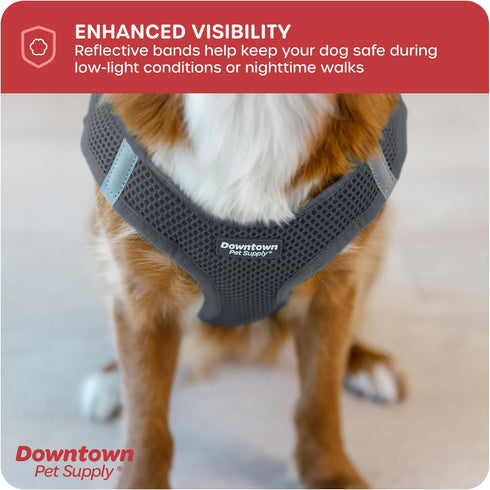 Downtown Pet Supply No Pull Step in Dog Harness, X-Large Charcoal - Adjustable Padded Mesh Fabric with Reflective Trim