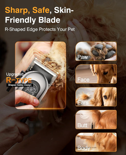 mearens Trimmer Trimmer Dog Clippers for Grooming, Dog Grooming Kit for Heavy Thick Hair, Low Noise Cordless Pet Hair