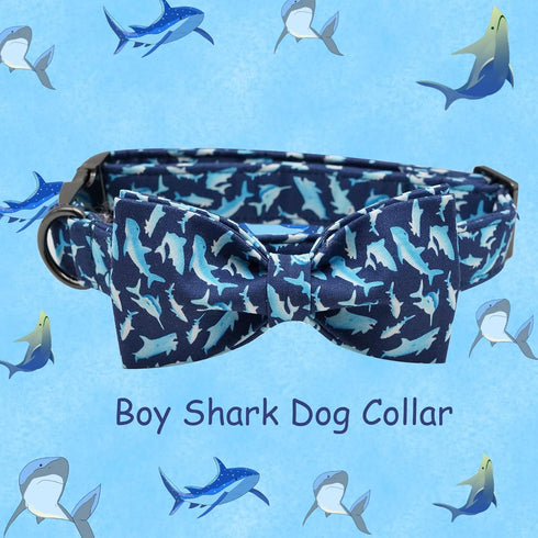 Elegant little tail Dog Collar with Bow, Adjustable Shark Print Cute Bowtie Dog Collar for X-Small Puppy and Cat