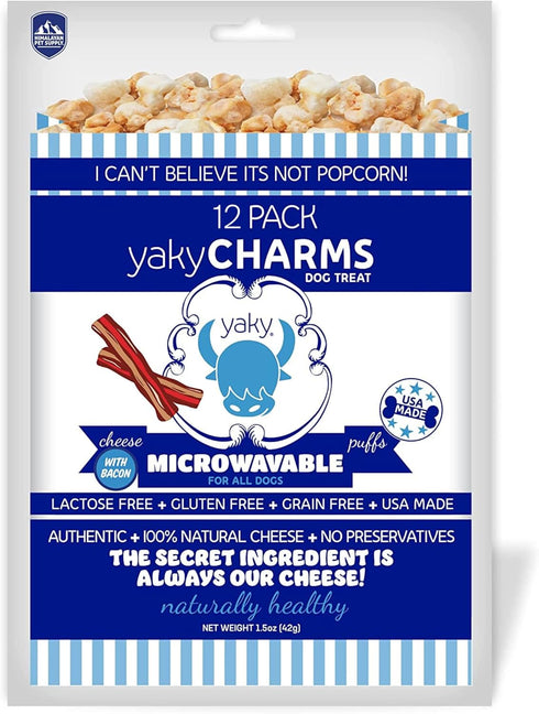 Himalayan Dog Chew YakyCharms Bacon Popcorn Dog Treats | 100% Yak Cheese, Microwavable, Gluten Free, 12 Pack, White