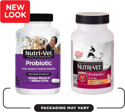Nutri-Vet Probiotics Capsules for Dogs, Supports Digestive Health, 60 Count, Vet Formulated