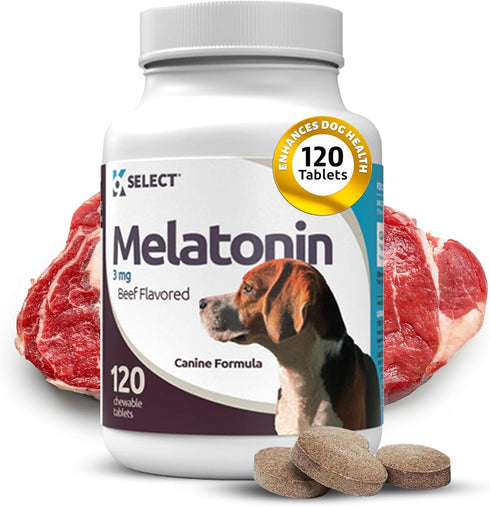 K9 Select Melatonin for Dogs, Composure Dog Calming Chews, 3 mg, 120 Beef Flavored Chewable Tablets