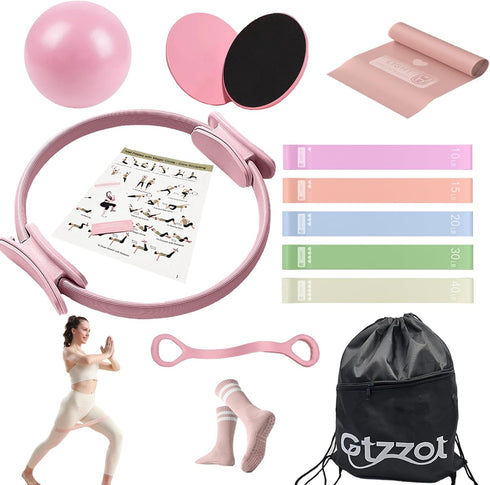 Gtzzot Pilates Ring Essentials Kit for Women, Soft Macaron Creams - Yoga Exercise