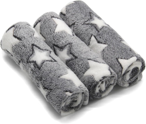 1 Pack 3 Puppy Blankets, Super Soft Warm Sleep Mat with Grey Star Cute Print, Fluffy Fleece Pet Blanket (Small, 23"x15")