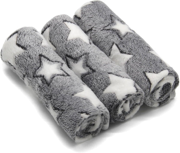 1 Pack 3 Puppy Blankets, Super Soft Warm Sleep Mat with Grey Star Cute Print, Fluffy Fleece Pet Blanket (Small, 23"x15")