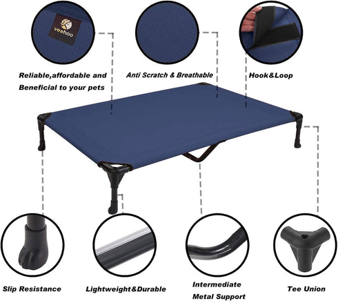 Veehoo Cooling Elevated Dog Bed - Portable Raised Cot with Washable Breathable Mesh, No-Slip Feet, X Large, Indoor &