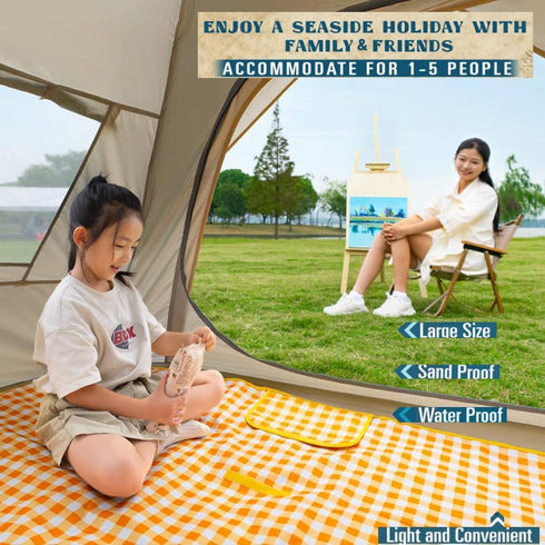 RUIBOLU 80x60in 2-4 Beach Blanket Large Picnic Blankets, Sandproof Beach Mat for Adults Waterproof Quick Drying Outdoor