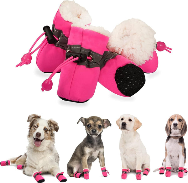 YAODHAOD Dog Shoes for Winter, Fleece Warm Snow Booties for Small Medium Dogs, Size 5: Pink